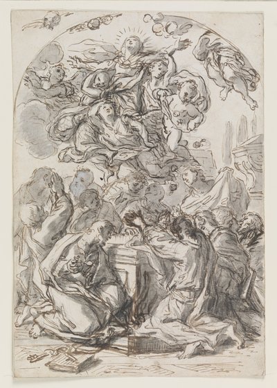 Assomption de la Vierge ; verso : Tête de femme et enfant - Luca Giordano