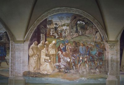 Benoît découvre la tromperie de Totila, scène de la vie de Saint Benoît - Luca Signorelli