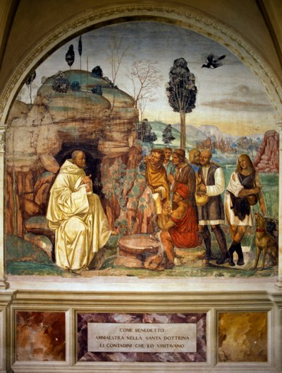 Le Pape Benoît enseignant la doctrine sacrée aux paysans, des Histoires de Saint Benoît de Monte Oliveto Maggiore - Luca Signorelli