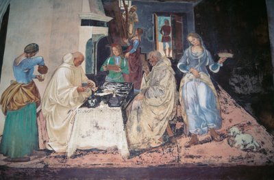 Saint Benoît réprimandant deux moines qui ont violé la Règle, scène des Histoires de Saint Benoît de Monte Oliveto Maggiore - Luca Signorelli
