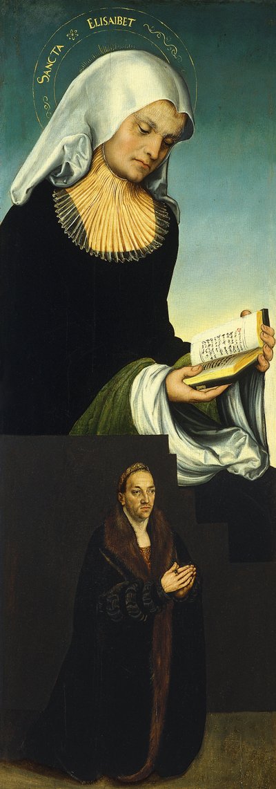 Sainte Elisabeth avec Georges, duc de Saxe, comme donateur [recto, aile gauche]. - Lucas Cranach the Elder