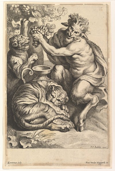 Satyre avec raisins et deux tigres - Lucas Vorsterman II