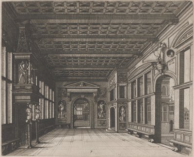 Intérieur avec vue sur une deuxième pièce avec cheminée - Lucas van Doetechum and Johannes