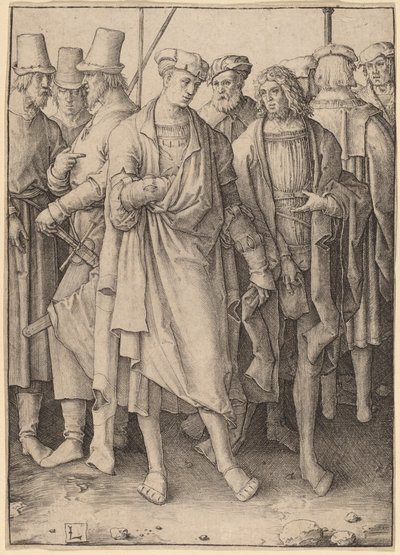 Un jeune homme avec huit hommes armés - Lucas van Leyden