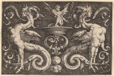 Ornement avec deux sphinx et un homme ailé - Lucas van Leyden