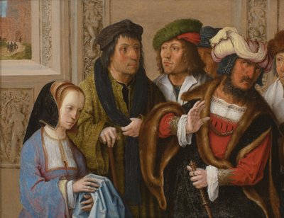 La femme de Potiphar présente le vêtement de Joseph, vers 1512 (huile sur panneau) - Lucas van Leyden