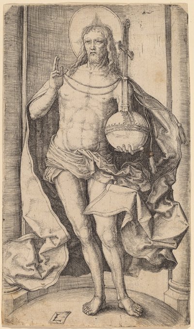 Le Sauveur debout avec le globe et la croix dans sa main gauche - Lucas van Leyden