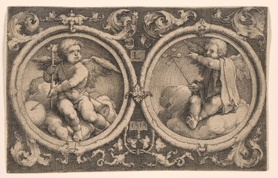 Deux Cupidons assis sur des nuages - Lucas van Leyden