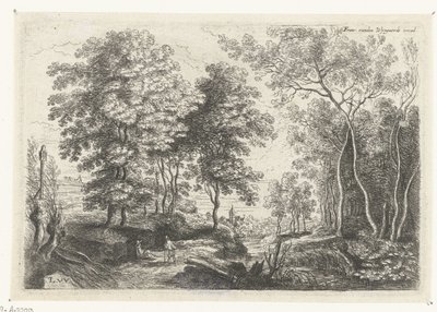 Paysage avec un ruisseau à travers une forêt - Lucas van Uden