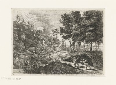 Paysage avec deux putti Paysage avec un garçon et une femme avec une cruche Cinq paysages (titre de la série) - Lucas van Uden