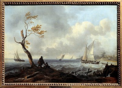 Bateau de pêche et bateau côtier par mauvais temps ou tempête Peinture de Ludolf Backhuysen (1631-1708) - Ludolf I Backhuysen