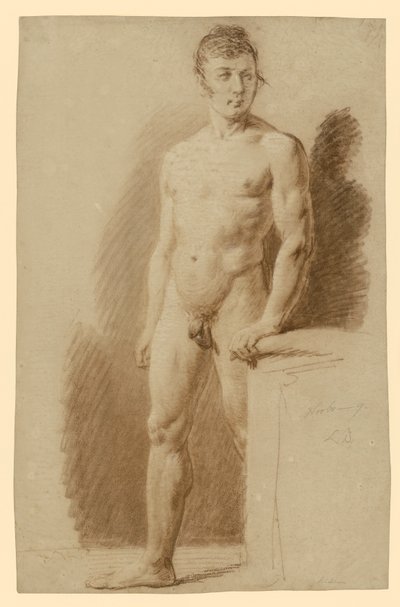 Nu masculin debout, la main gauche posée sur un socle - Ludwig Buchhorn