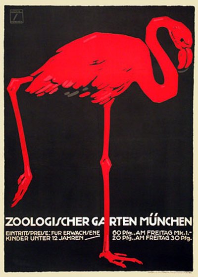 Affiche du zoo avec un flamant rose - Ludwig Hohlwein