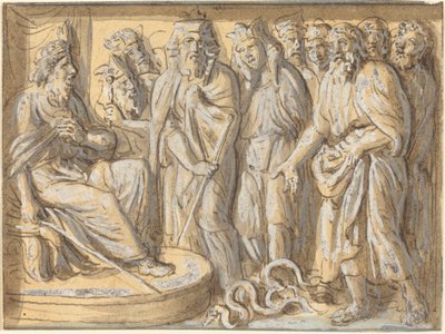 Moïse et Aaron devant Pharaon, avec les bâtons transformés en serpents - Luigi Ademollo