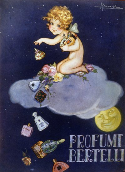 Publicité pour les parfums Bertelli. Illustration de Brisi (Busi) - Luigi Busi
