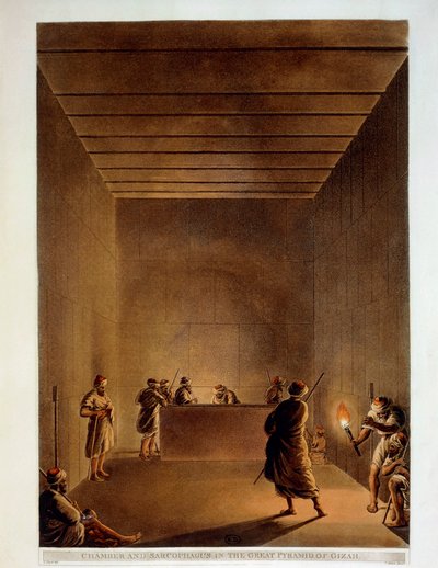 Égypte, Chambre et sarcophage de la Grande Pyramide de Gizeh, gravure de "Vues" de Luigi Mayer - Luigi Mayer