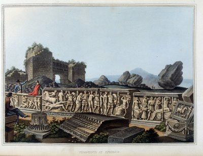 Ruines et frise sculptée à Éphèse, ancienne ville de Grèce, aujourd