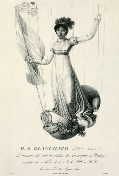 Portrait de la balloniste française Sophie Blanchard lors de son vol à Milan, Italie, 1811 - Luigi Rados