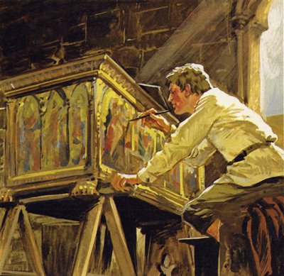Duccio di Buoninsegna a travaillé à Sienne pour décorer des boîtes (lithographie couleur) - Luis Arcas Brauner