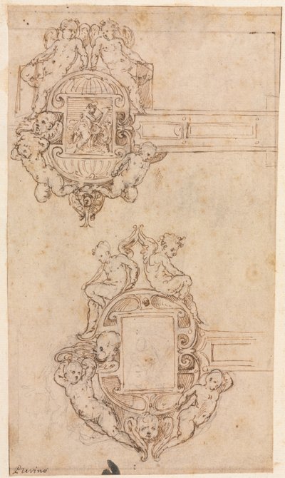 Conception pour des charnières décoratives recto, milieu des années 1500 - Luzio Romano