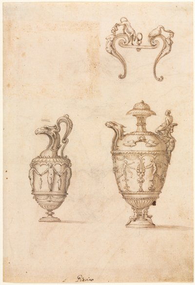 Conception pour deux vases et un ornement (recto) - Luzio Romano