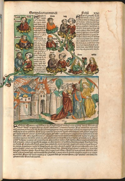 Arbre généalogique de Laban, de la Chronique de Nuremberg par Hartmann Schedel (1440-1514) imprimée en 1493 - M. and Pleydenwurff W. Wolgemuth