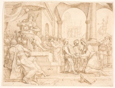 Le secrétaire Shaphan lit le livre de la loi au roi Josias, qui déchire ses vêtements - Maarten van Heemskerck