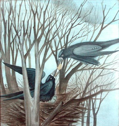 Deux corbeaux se nourrissant dans un arbre - Madeline Wyndham