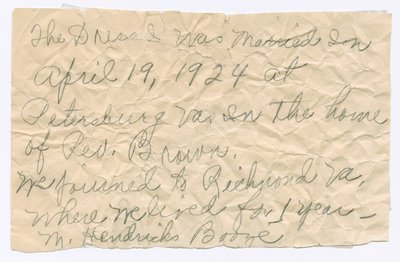 Note manuscrite de Magdalene Hendricks Boozé, milieu du 20e siècle - Magdalene Hendricks Boozé