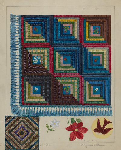 Courtepointe - Motif de cabane en rondins, vers 1936 - Magnus S. Fossum