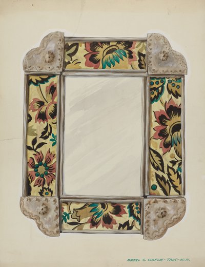 Miroir, encadré de panneaux de papier peint, bordé d