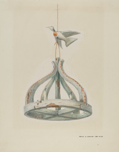 Un candélabre en bois peint, avec colombe, vers 1937 - Majel G. Claflin