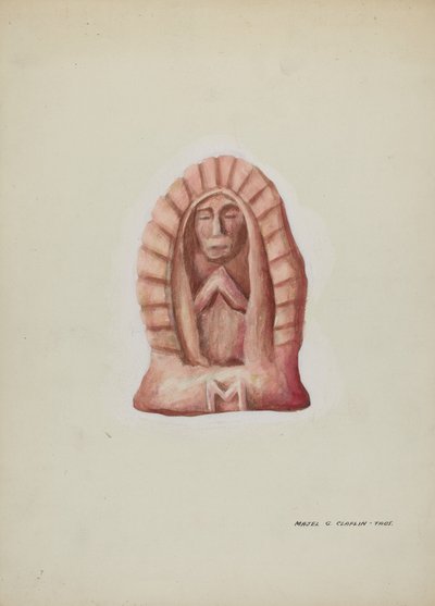 Petite statue de Guadalupe taillée dans la pierre, vers 1937 - Majel G. Claflin