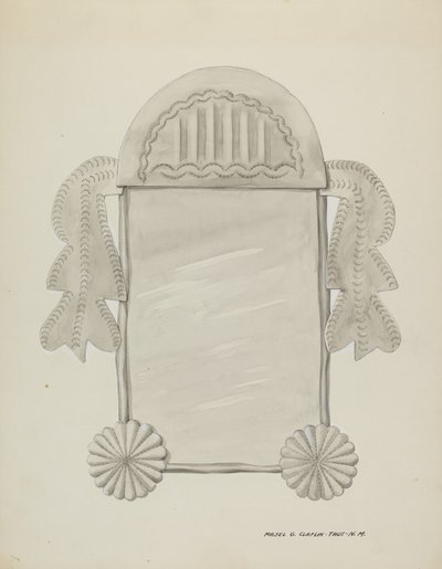Petit miroir encadré en étain, vers 1937 - Majel G. Claflin