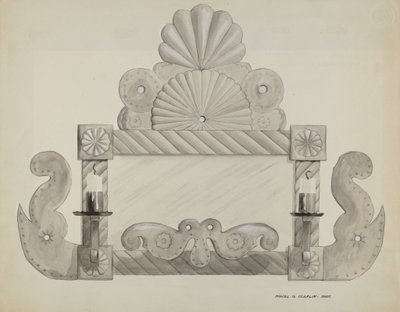 Cadre de miroir en étain avec 2 bougeoirs, vers 1937 - Majel G. Claflin
