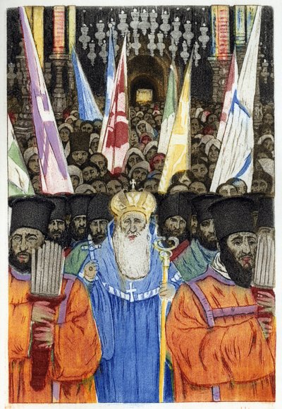 Cérémonie orthodoxe juive à Jérusalem. Gravure par Manuel Orazzi, dans L