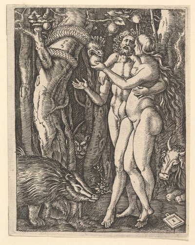 Adam et Ève avec pomme et serpent, vers 1500-1534 - Marcantonio Raimondi