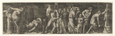 Bacchanale avec un Bacchus ivre, des satyres et des ménades - Marcantonio Raimondi
