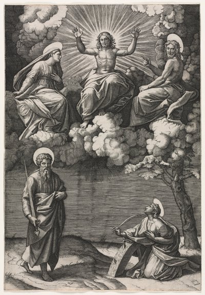 Christ, la Vierge et Saint Jean-Baptiste avec les saints Paul et Catherine - Marcantonio Raimondi