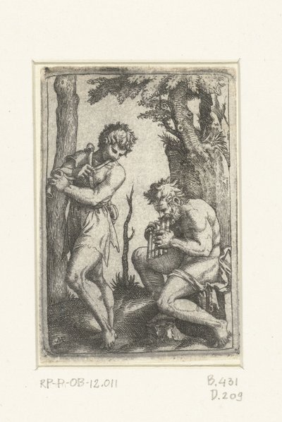 Jeune berger avec chalumeau et vieux berger avec flûte de Pan - Marcantonio Raimondi