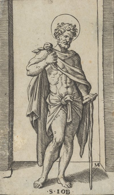 Saint Job, portant un manteau, de la série 
