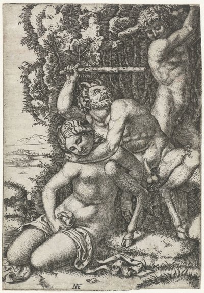 Satyre et jeune homme se battant pour une nymphe - Marcantonio Raimondi
