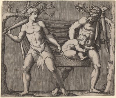 Deux faunes portant un enfant - Marcantonio Raimondi