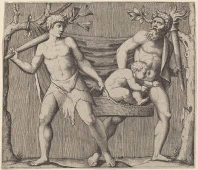 Deux faunes portant un enfant - Marcantonio Raimondi