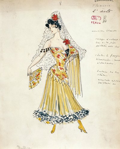 France, Paris, Esquisse de costume pour danseurs de flamenco pour Carmen de Georges Bizet - Marcel Multzer