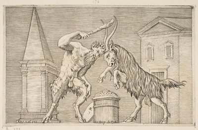Un satyre et un bélier s