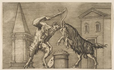 Un satyre et un bélier s