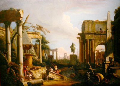 Paysage avec ruines classiques et figures - Marco Ricci