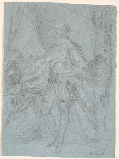 Esquisse pour un portrait en pied. Préparation pour le portrait de famille de Chr. VI (Rosenborg)? Frederik V comme prince héritier - Marcus Tuscher