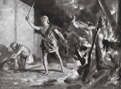 Elamites brûlant et pillant un village babylonien (litho) - Margaret (after) Dovaston